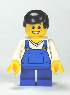 LEGO Minifigure-Overalls Blue over V-Neck Shirt, Blue Short Legs, Black Male Hair-Town / City-TWN151-Creative Brick Builders